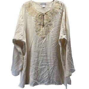 Silk Assets Diane Von Furstenberg Silk Blouse L Beige Gold Embroidered Tunic